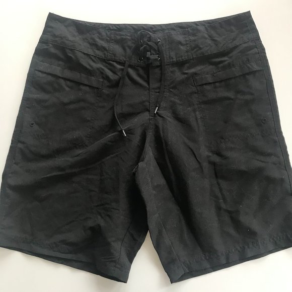 island escape black lace up cover up long board shorts size 10 12 14 - Picture 1 of 2